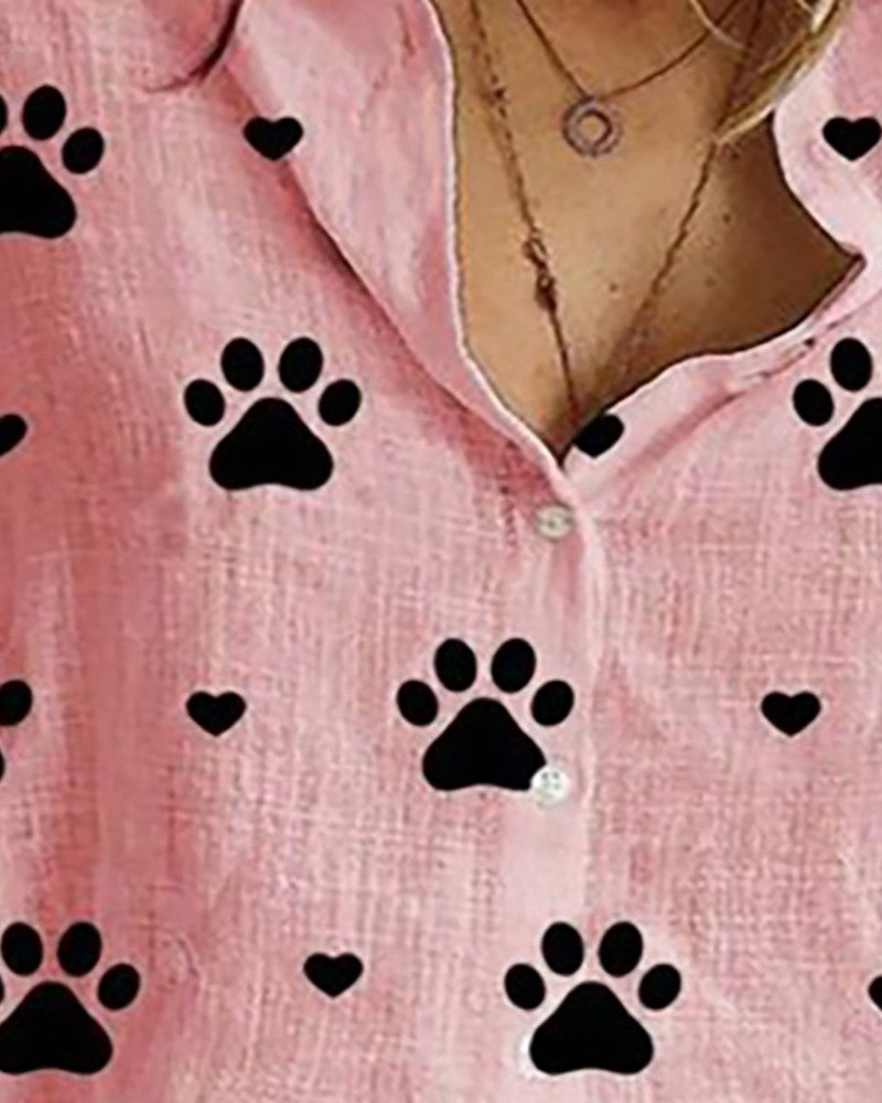 Paw Print Long Sleeve Casual Shirt