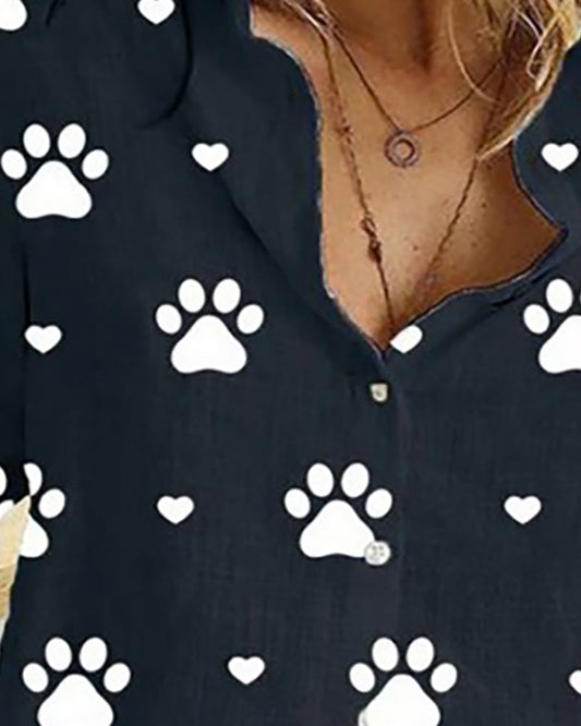 Paw Print Long Sleeve Casual Shirt