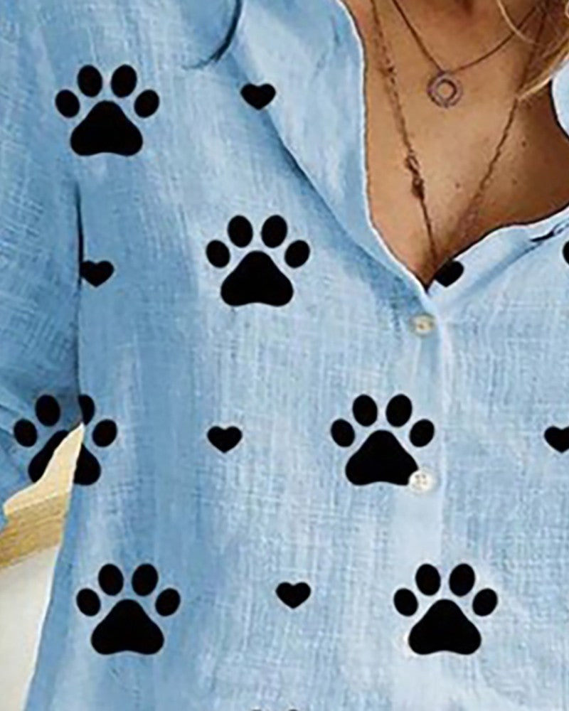 Paw Print Long Sleeve Casual Shirt