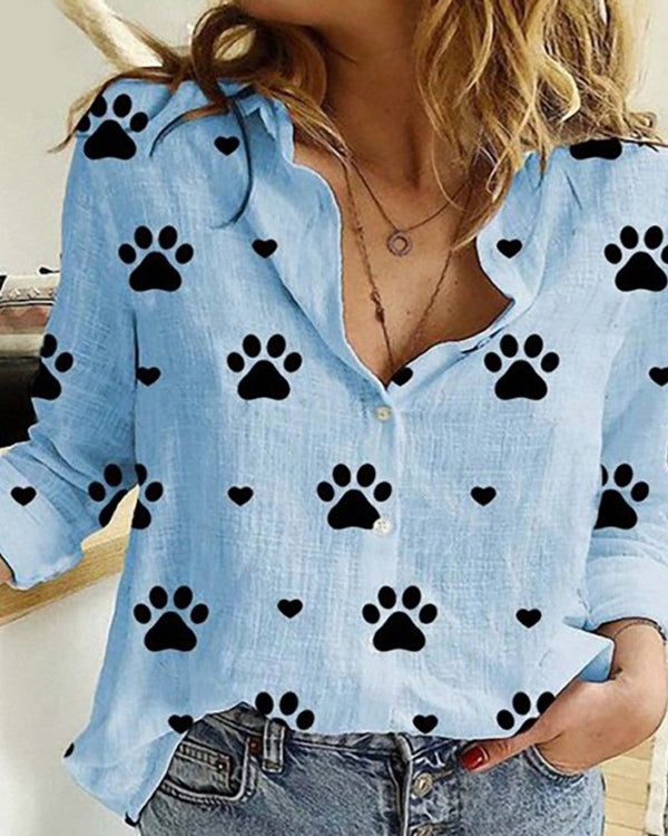 Paw Print Long Sleeve Casual Shirt