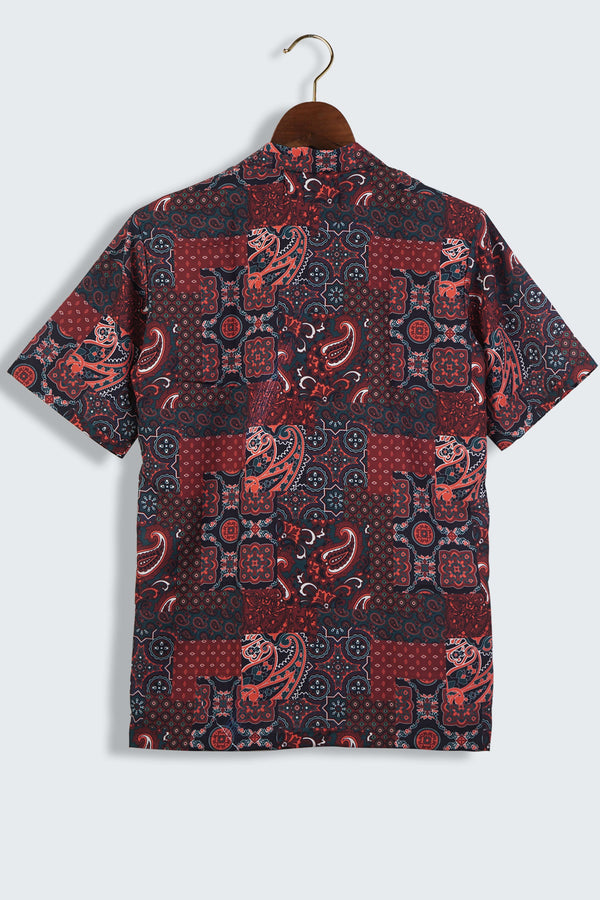 Cashmere Paisley Patchwork Abstract Pattern Cuban Style Mens Printed Shirt by Black Jack