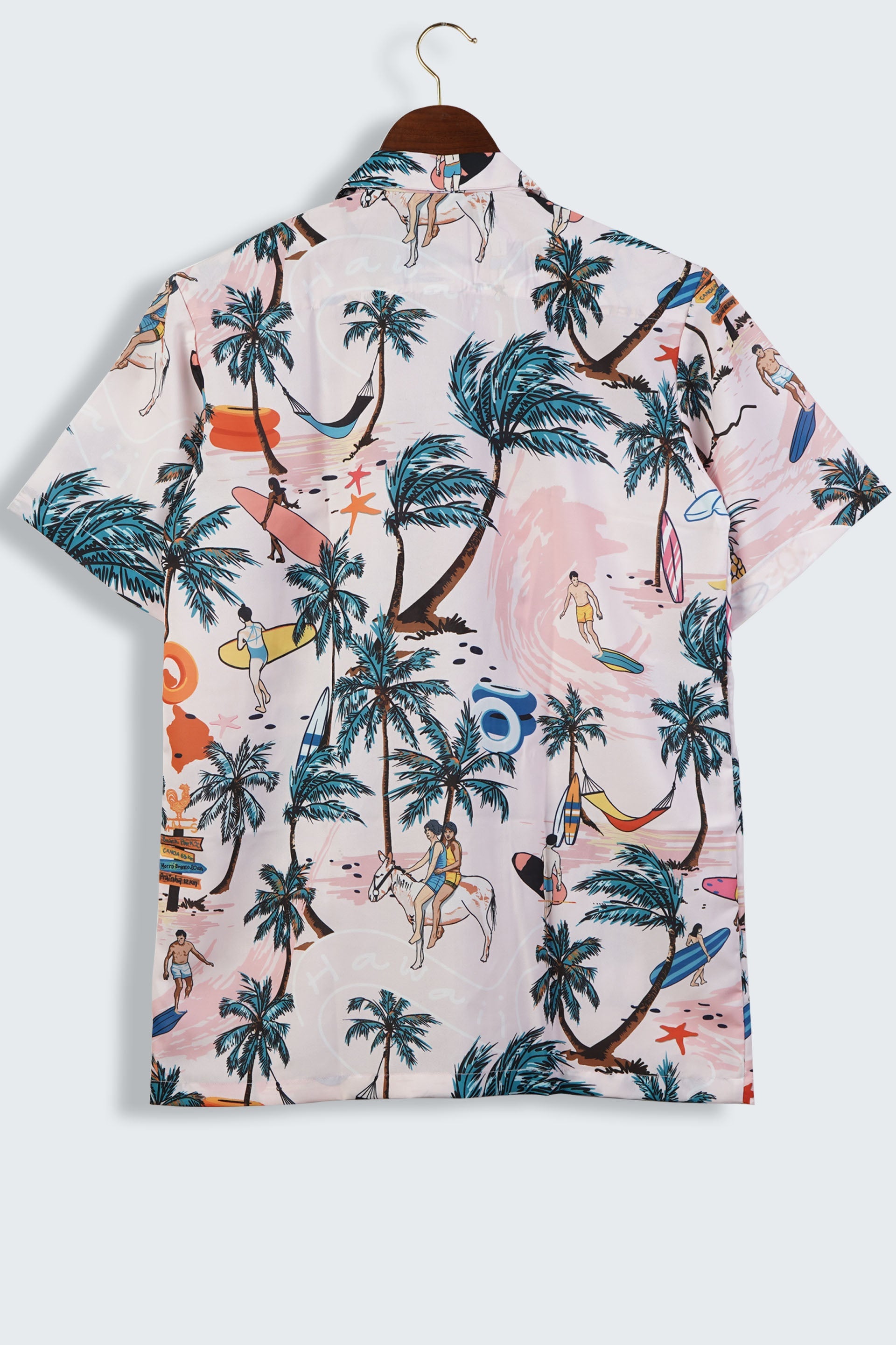 Hawaii Surf Beach Plam Tree Print With Beach-men Playing Surf Mens Printed Shirts