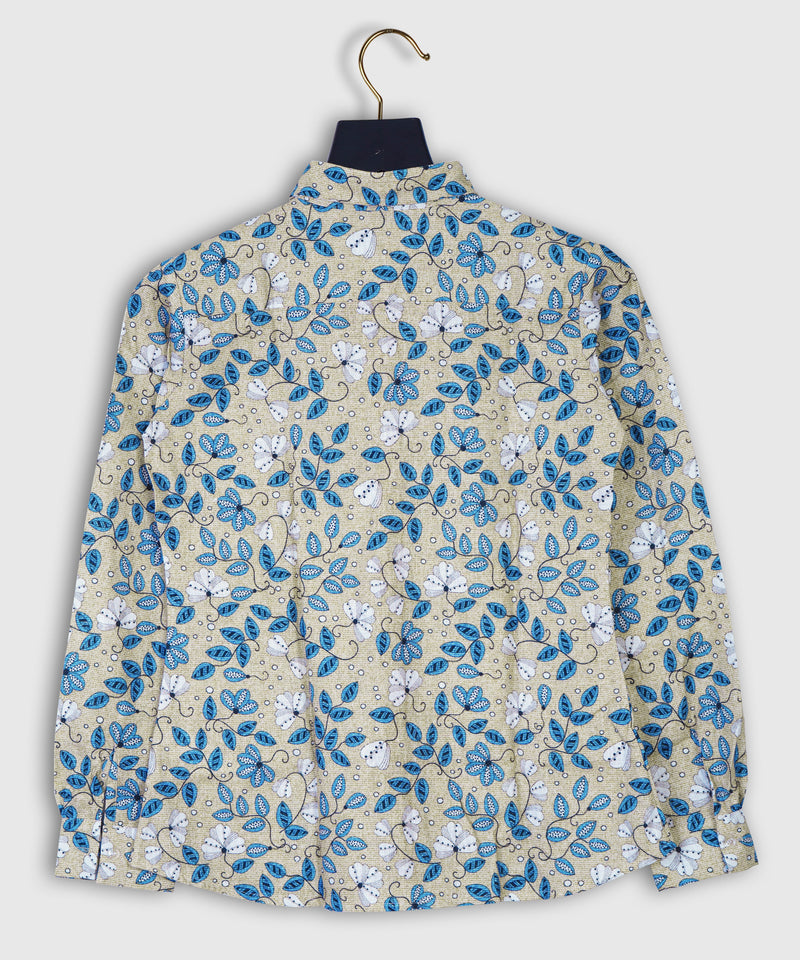 Cute Floral Pattern with Stylized Texture Linen Printed Women Shirt Top by Brand Black Jack