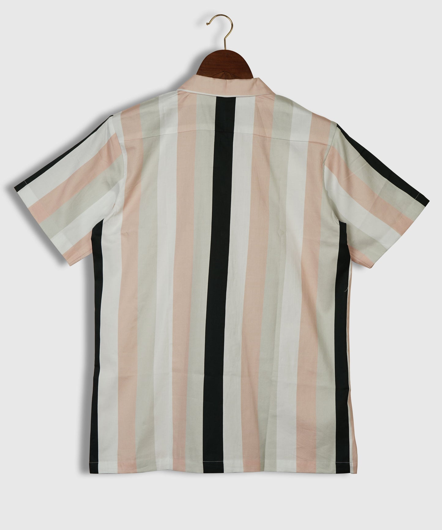 Revere Collar Striped Pure Cotton Shirt In Peach by Brand Black Jack