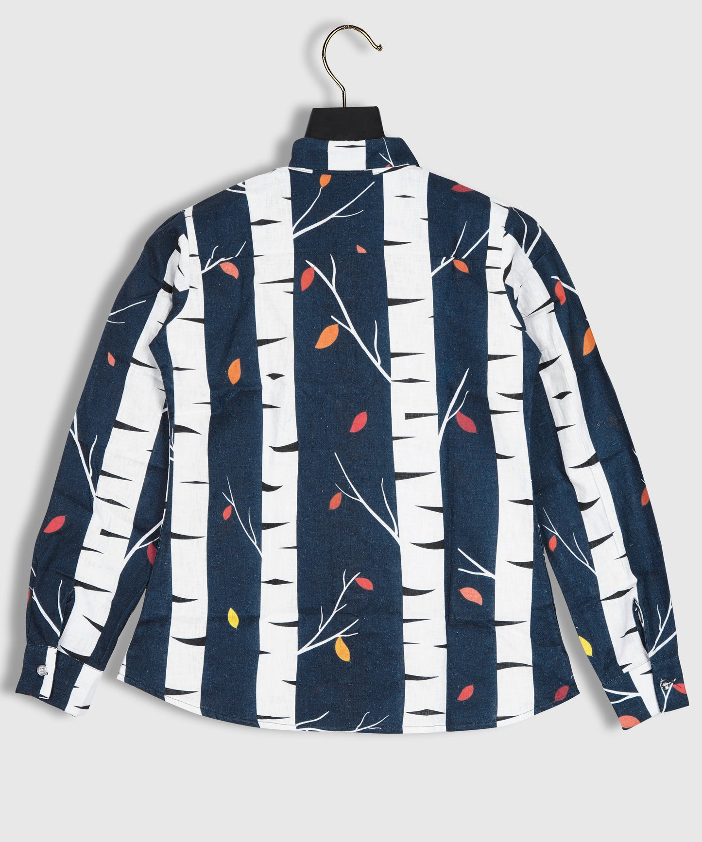 Linen Tree on Leaf Blue Color Full Sleeve Printed Shirt By Brand Black Jack