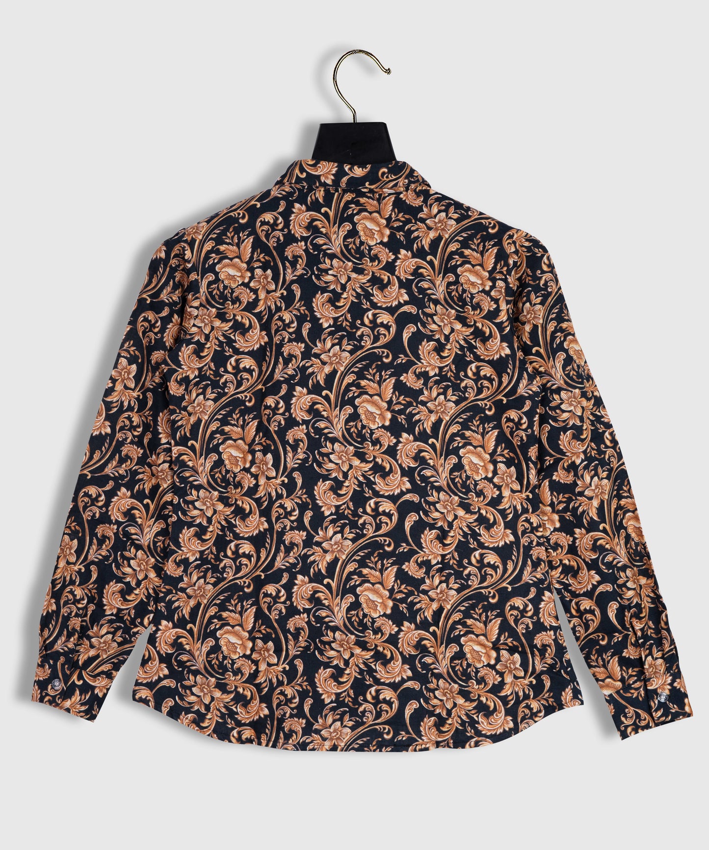 Linen Golden Floral Leaf Attrective Full Sleeve Printed Shirt By Brand Black Jack