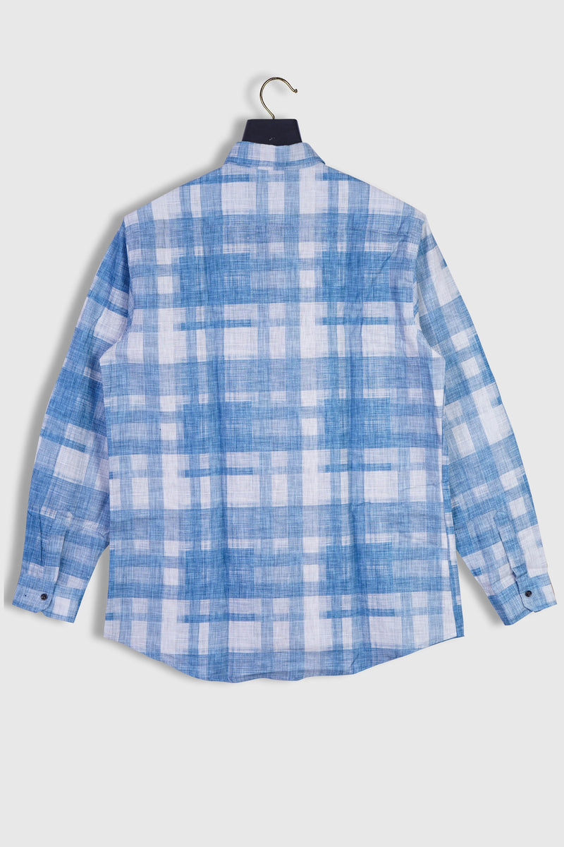 Pure Linen French Farmhouse Woven Blue Plaid Check Pattern Mens Shirt by Brand Black Jack