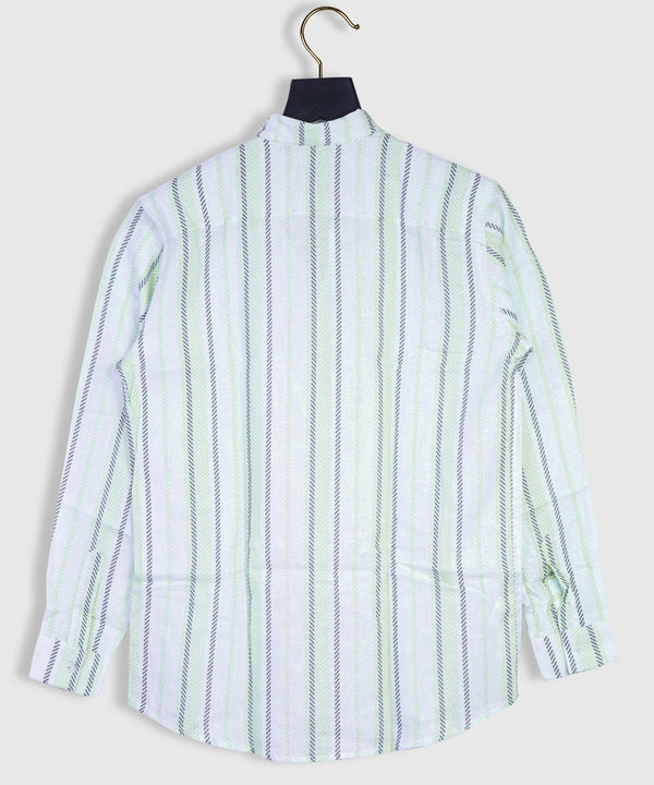 Pure Linen Light Green And Gray Beautiful Combination Striped Shirt For Men By Brand Black Jack