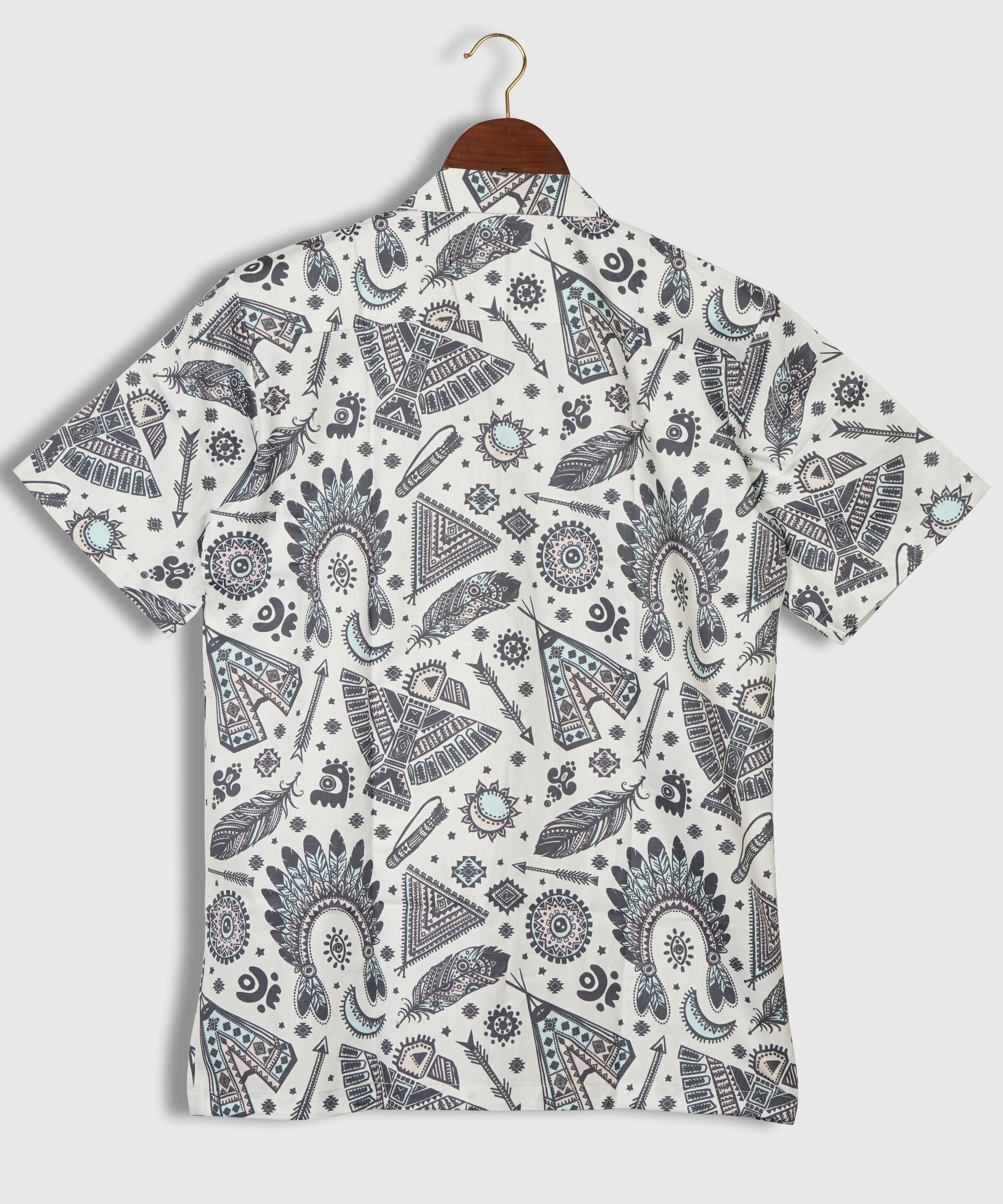 Native American Indian Symbols Printed Pure Cotton Mens Shirt by Brand Black Jack