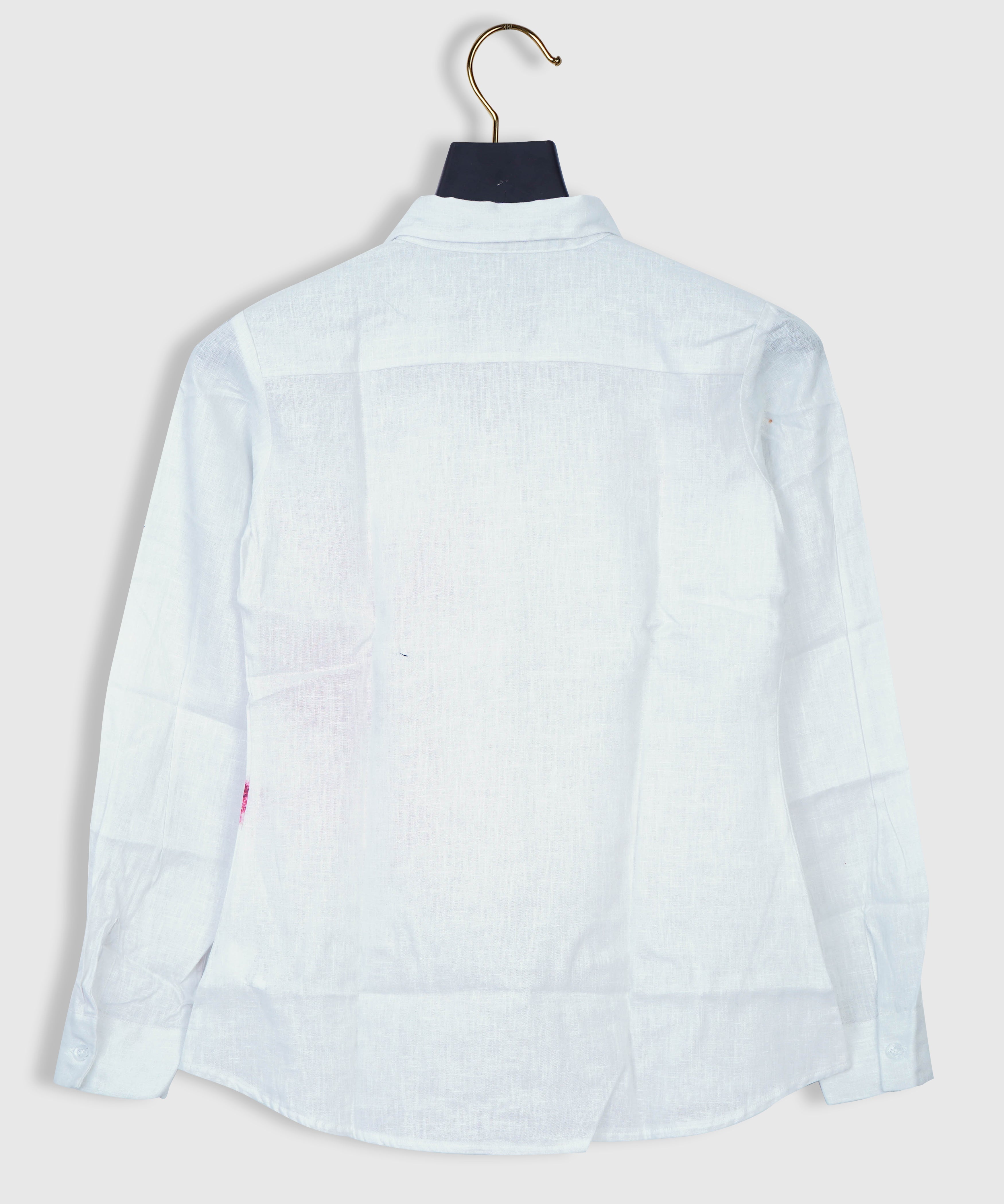 Pure Linen Plain White with Similar Embroidery Flower Print on Women Shirt Tops by Brand Black Jack