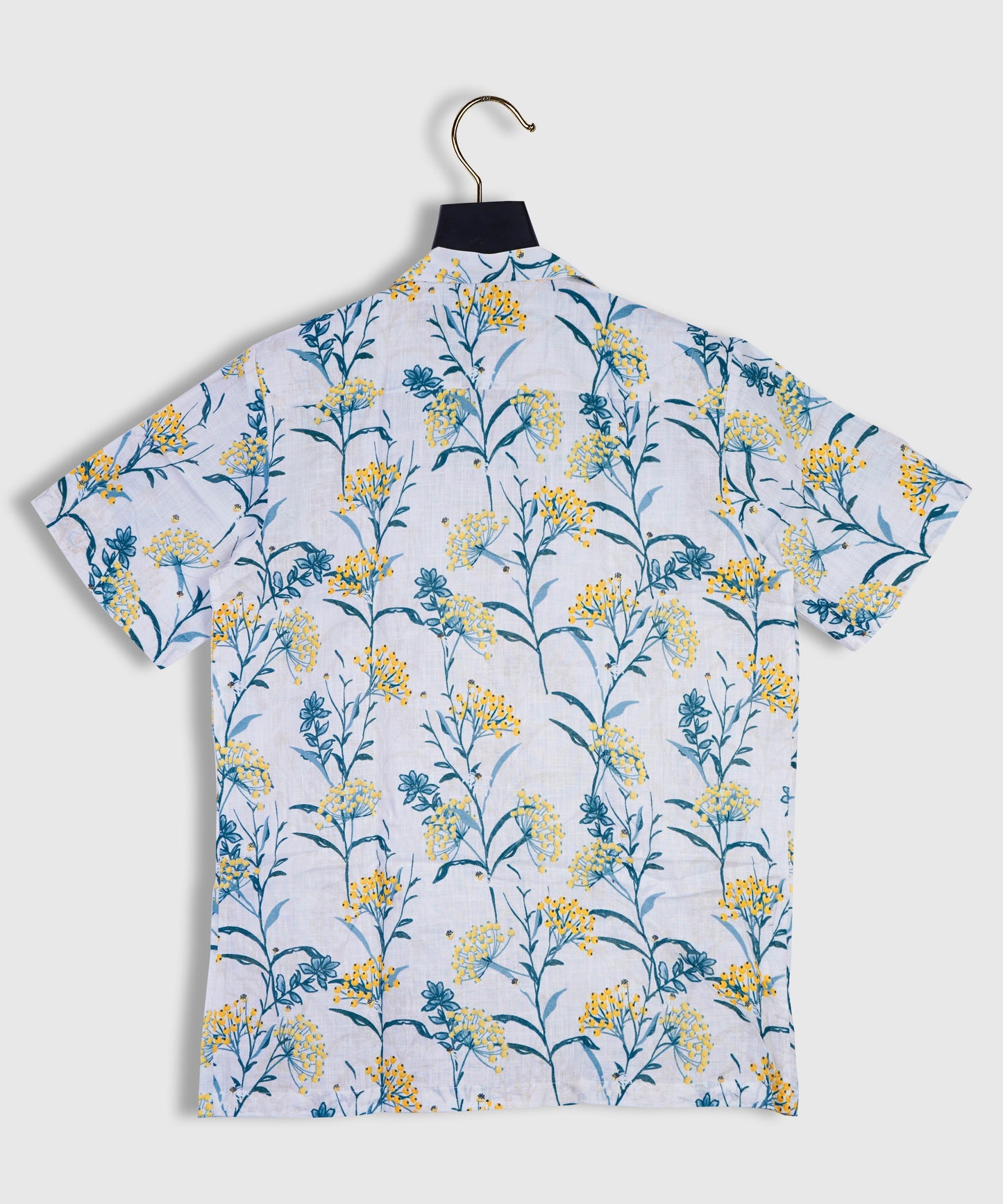 Pure Linen Autumn Pattern with Yellow Berries and Leaves Cuban Style Mens Shirt by Brand Black Jack