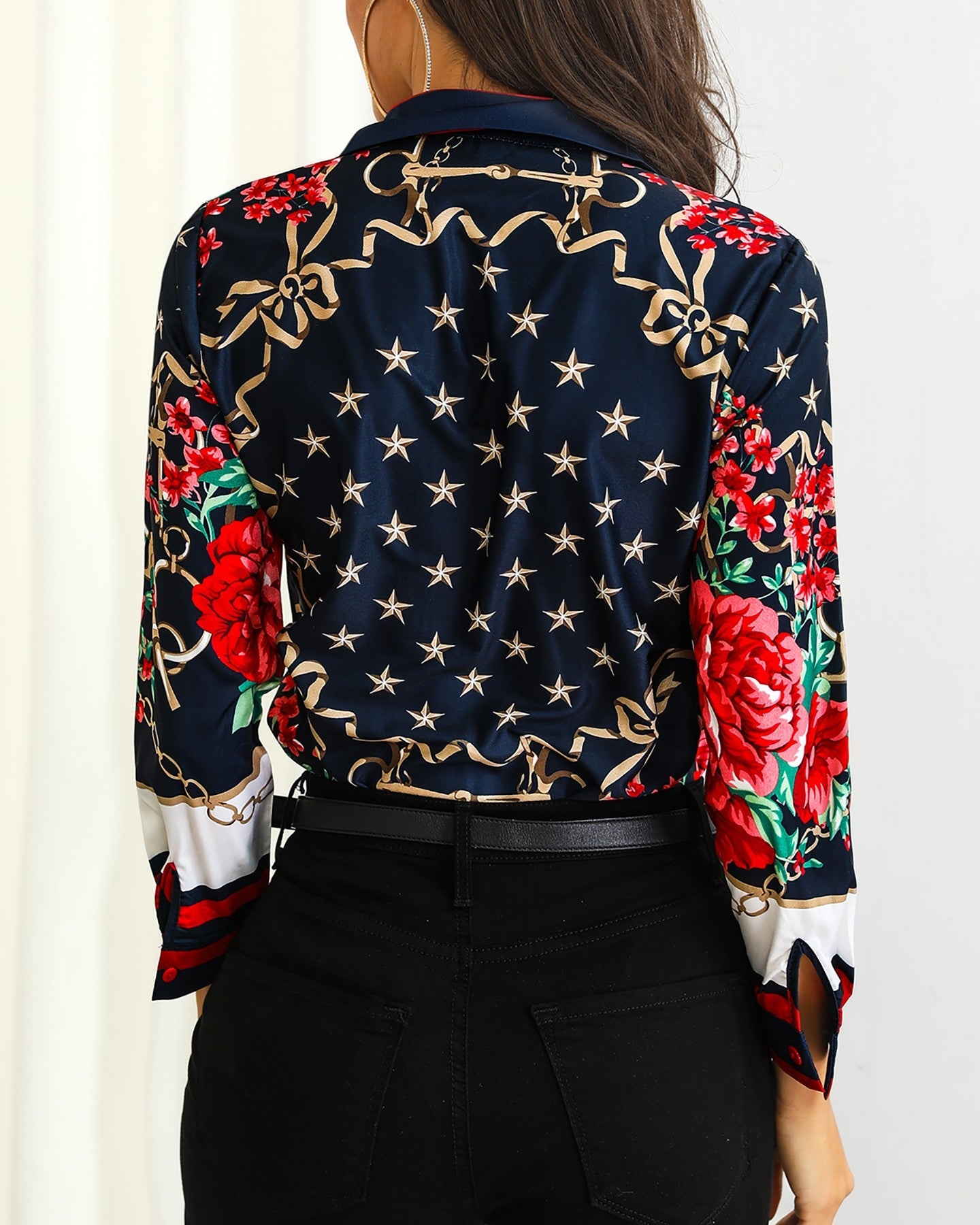 Floral & Chains Print Casual Blouse