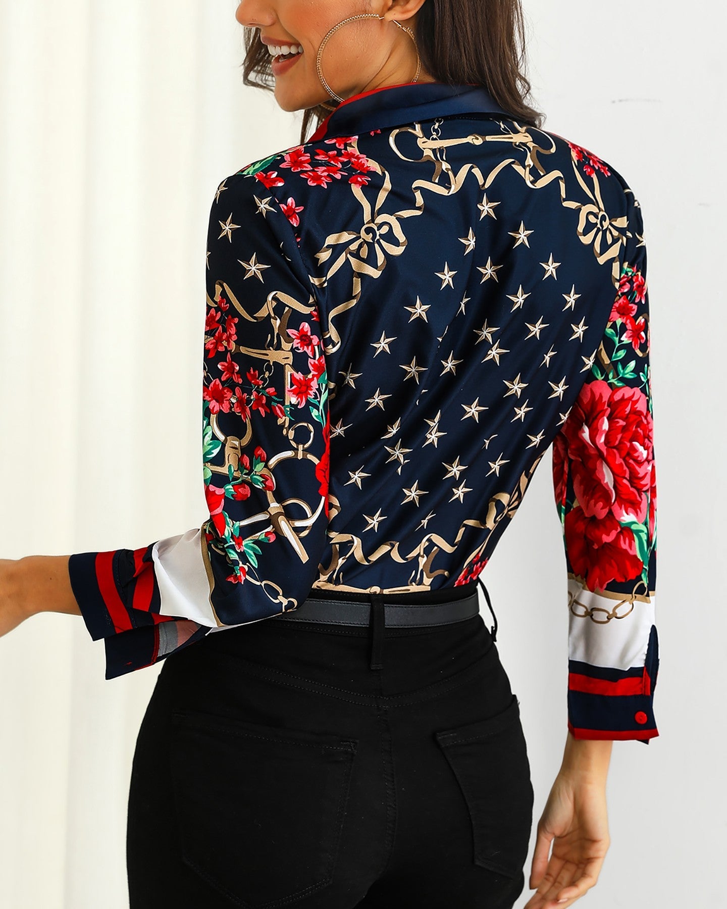 Floral & Chains Print Casual Blouse