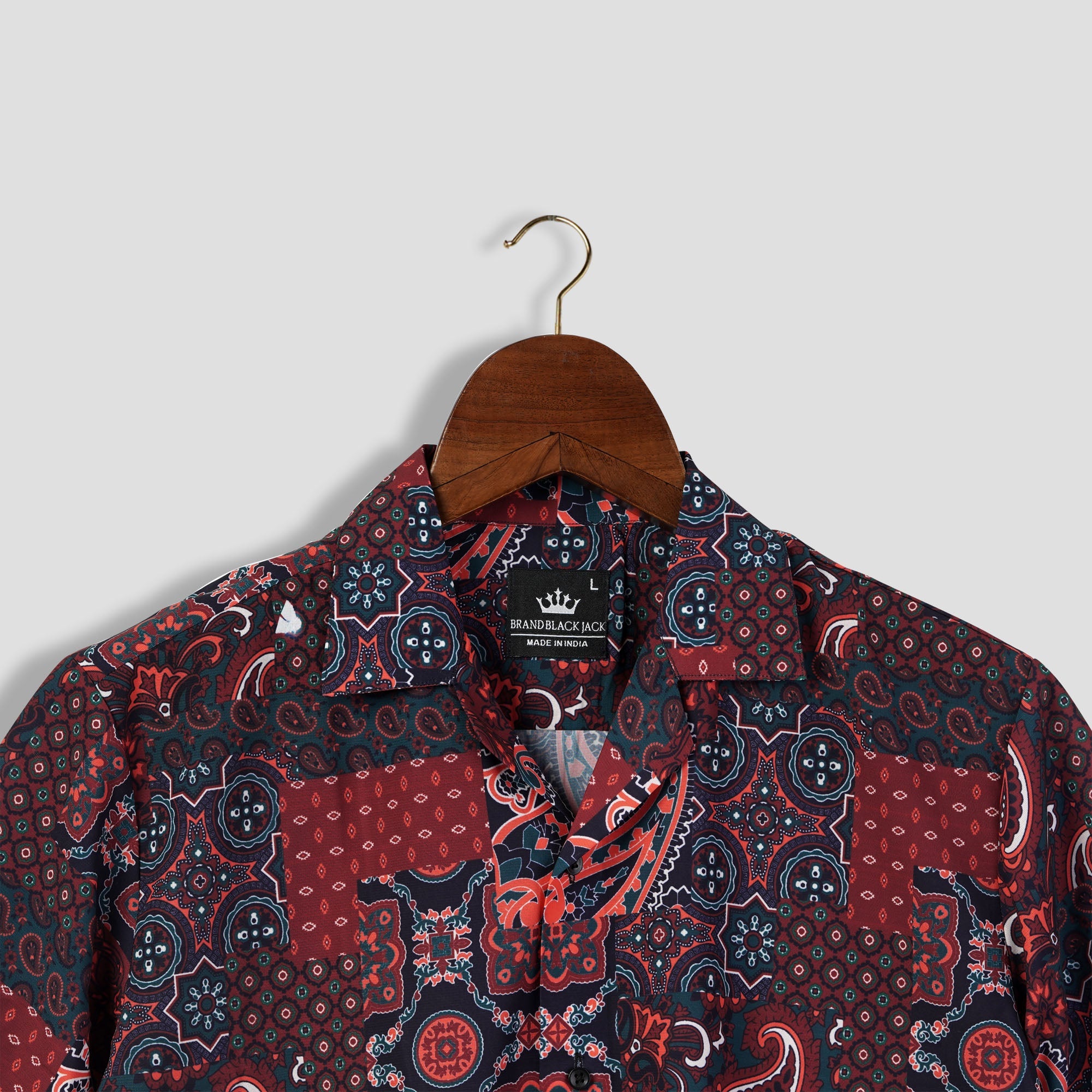 Cashmere Paisley Patchwork Abstract Pattern Cuban Style Mens Printed Shirt by Black Jack