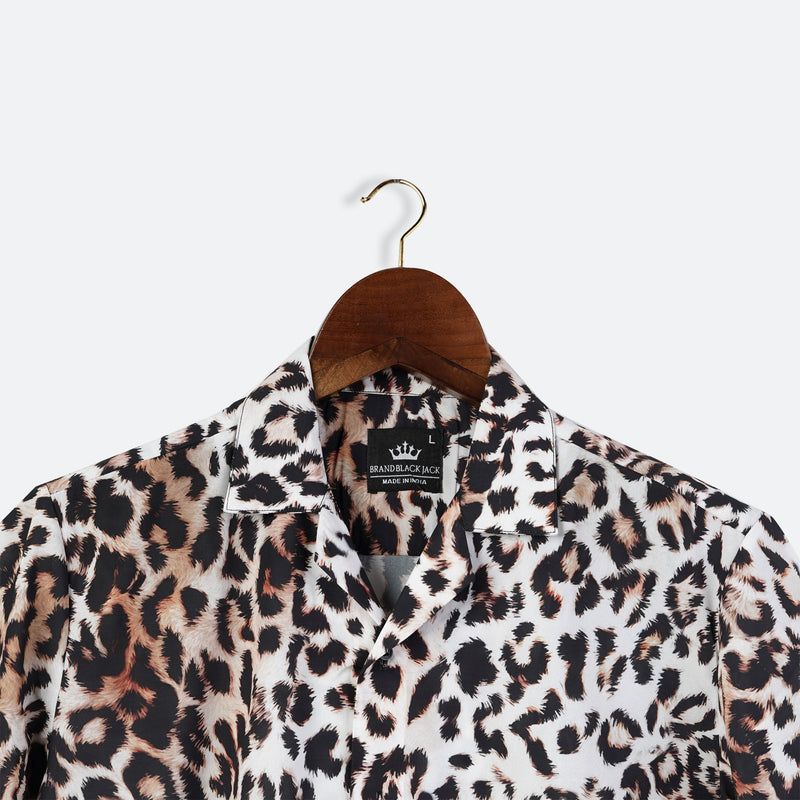 Leopard Pattern Cuban Collar Mens Printed Shirt by Black Jack