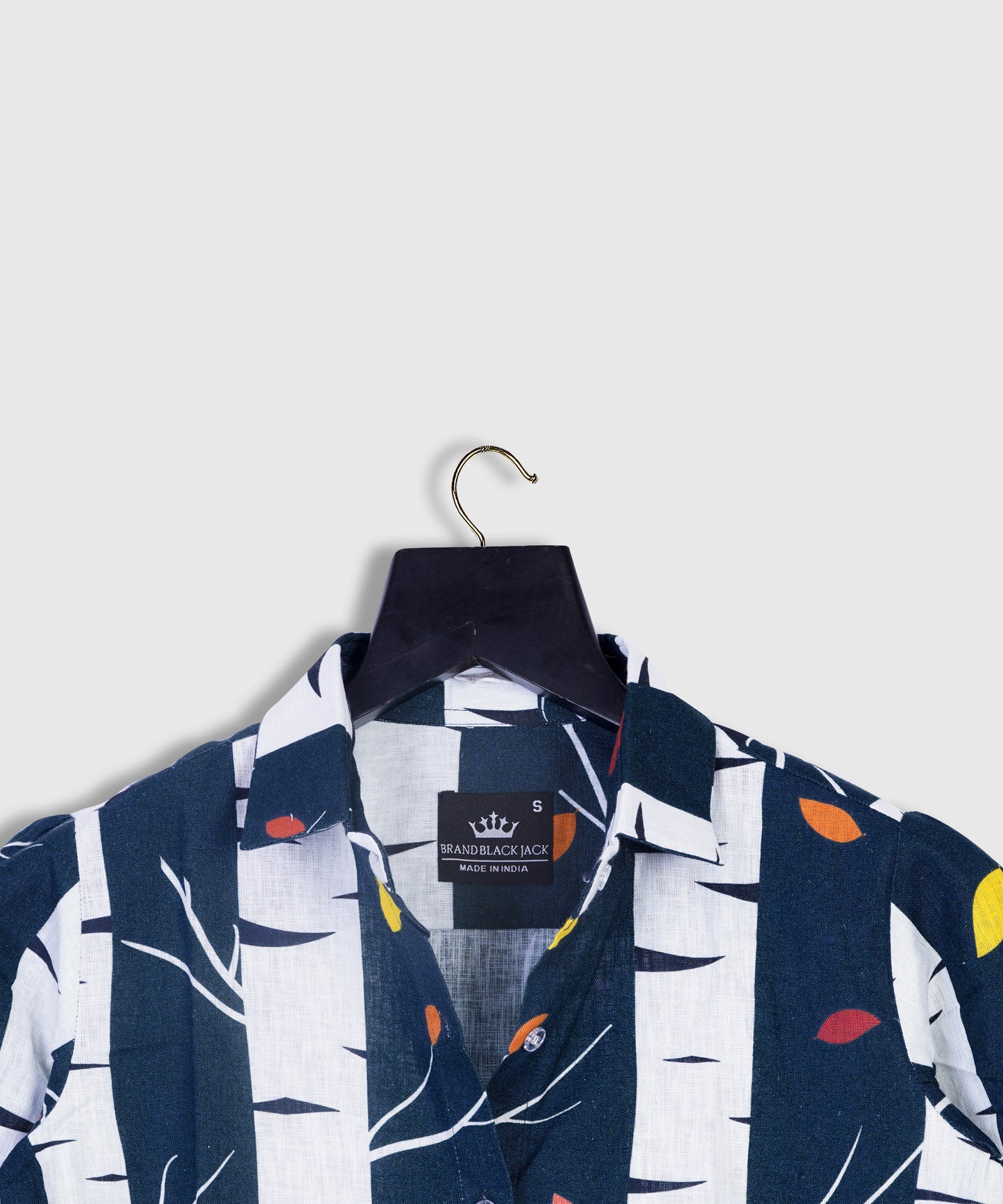 Linen Tree on Leaf Blue Color Full Sleeve Printed Shirt By Brand Black Jack