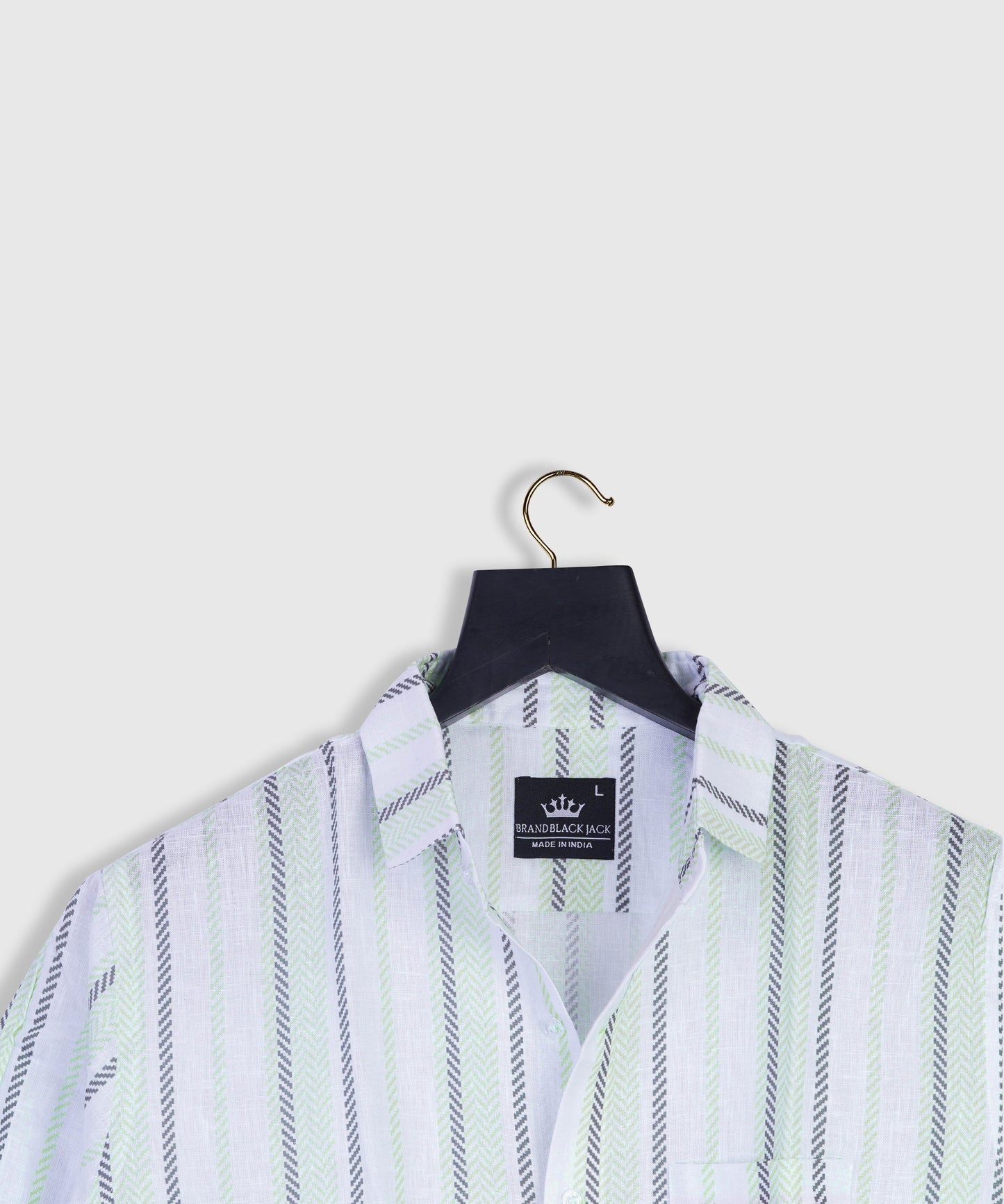 Pure Linen Light Green And Gray Beautiful Combination Striped Shirt For Men By Brand Black Jack