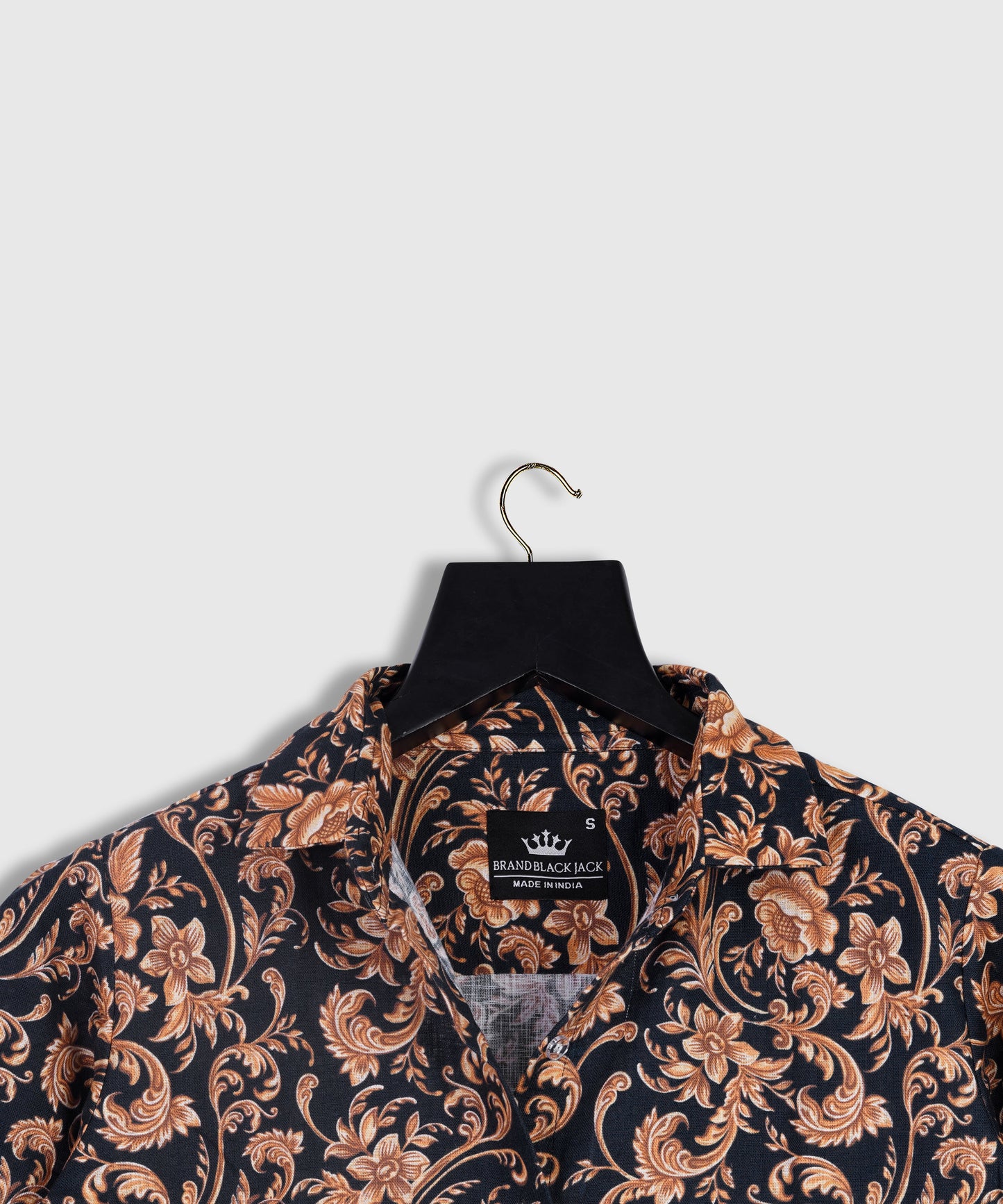 Linen Golden Floral Leaf Attrective Full Sleeve Printed Shirt By Brand Black Jack