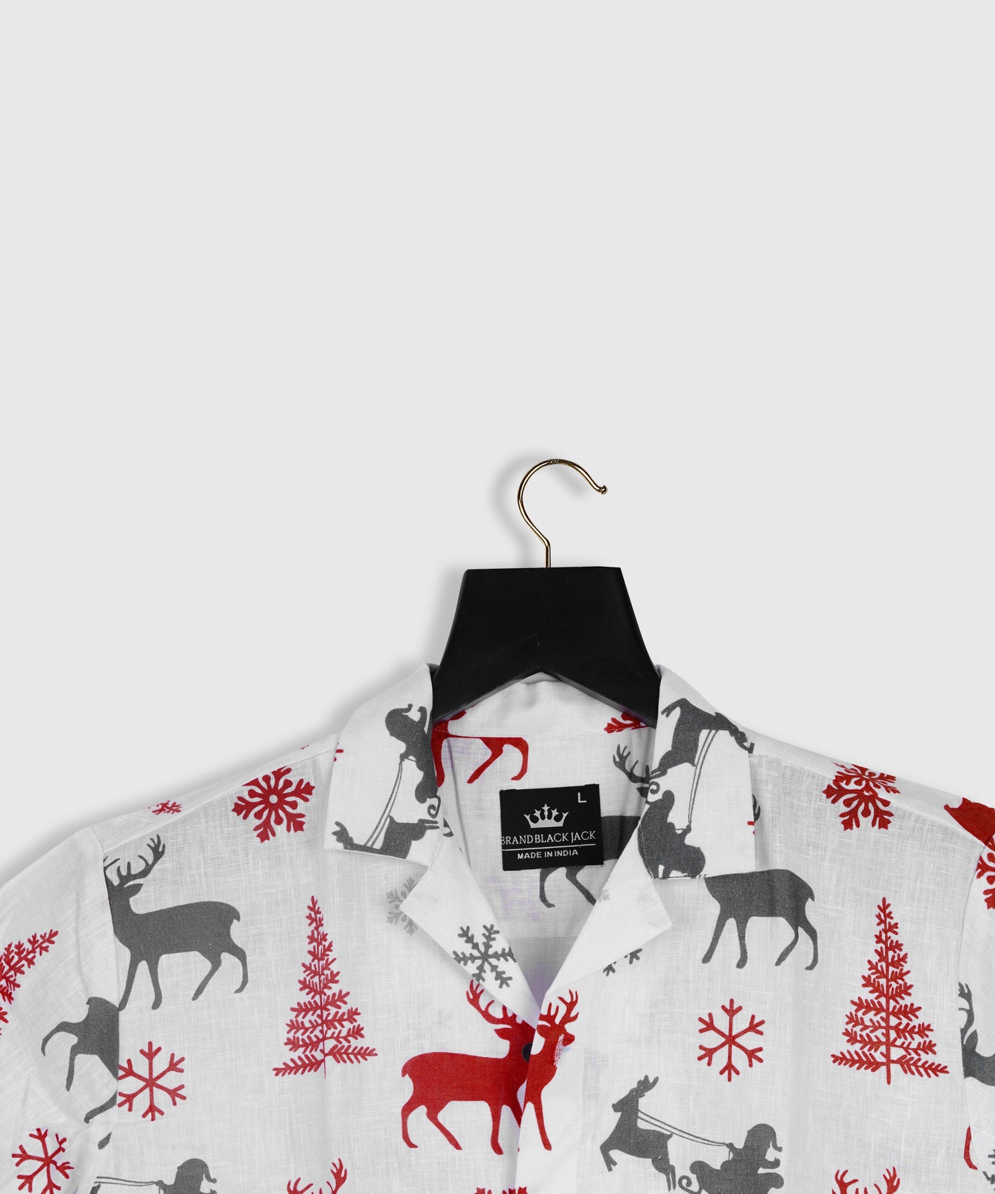 Pure Linen Merry Christmas Shirt, Christmas Tree and Deer Printed Mens Shirt by Brand Black Jack