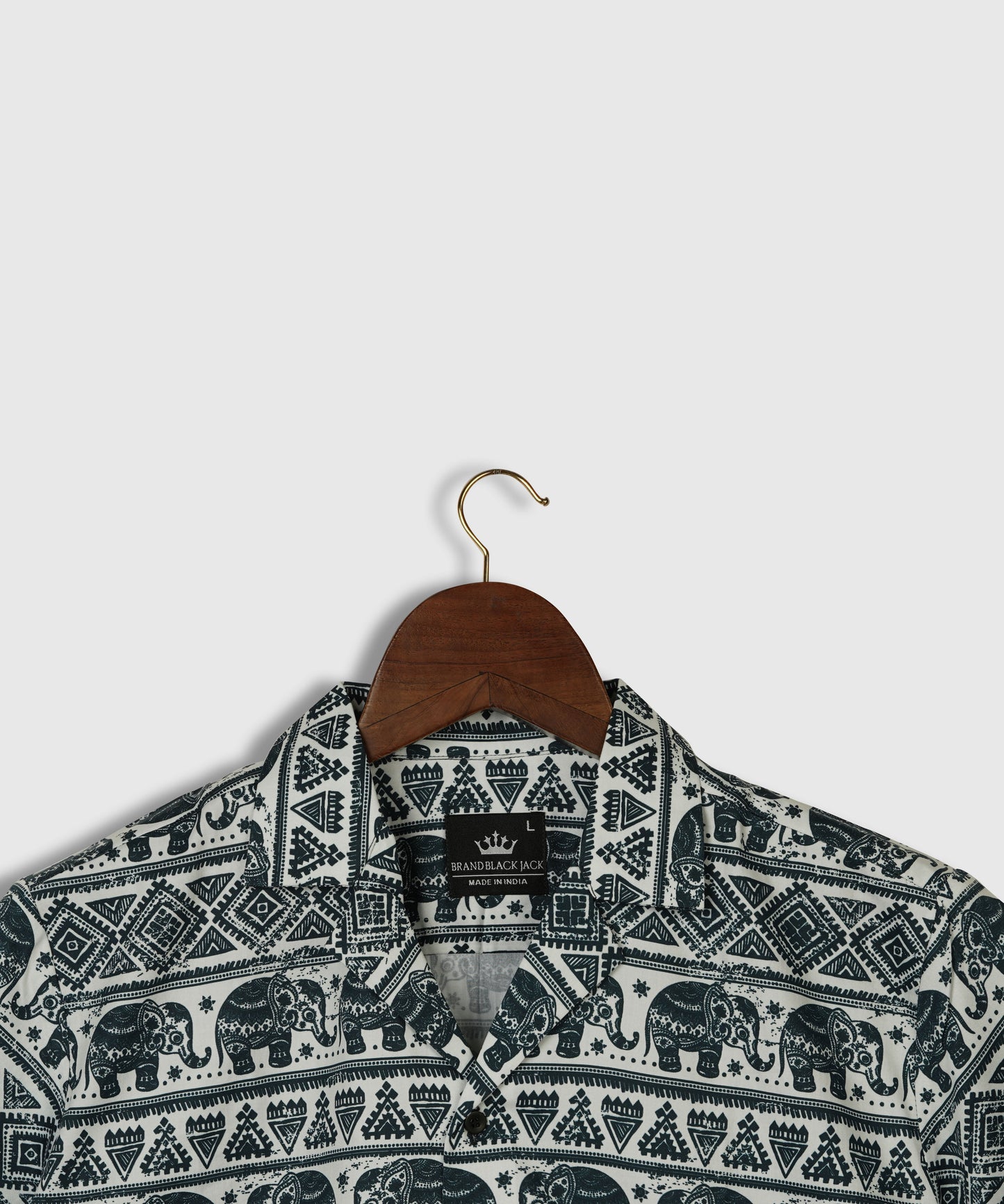 Pure Cotton Mens Printed Shirt Indian Lotus Ethnic Elephant, African Tribal Ornament Print by Brand Black Jack