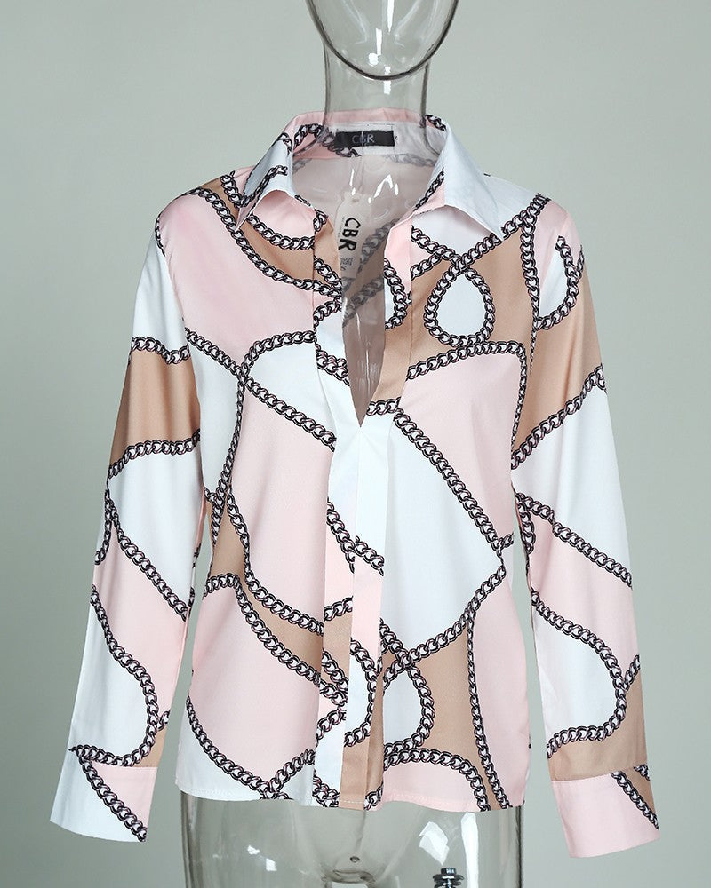 Scarf Print Long Sleeve Casual Shirt