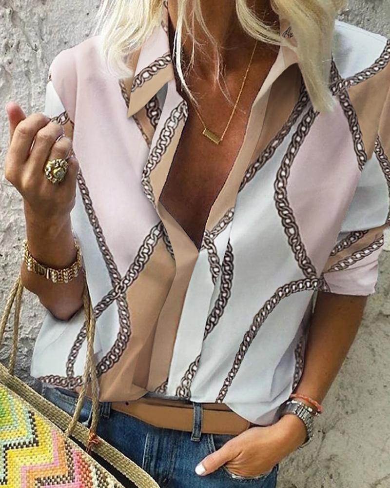 Scarf Print Long Sleeve Casual Shirt