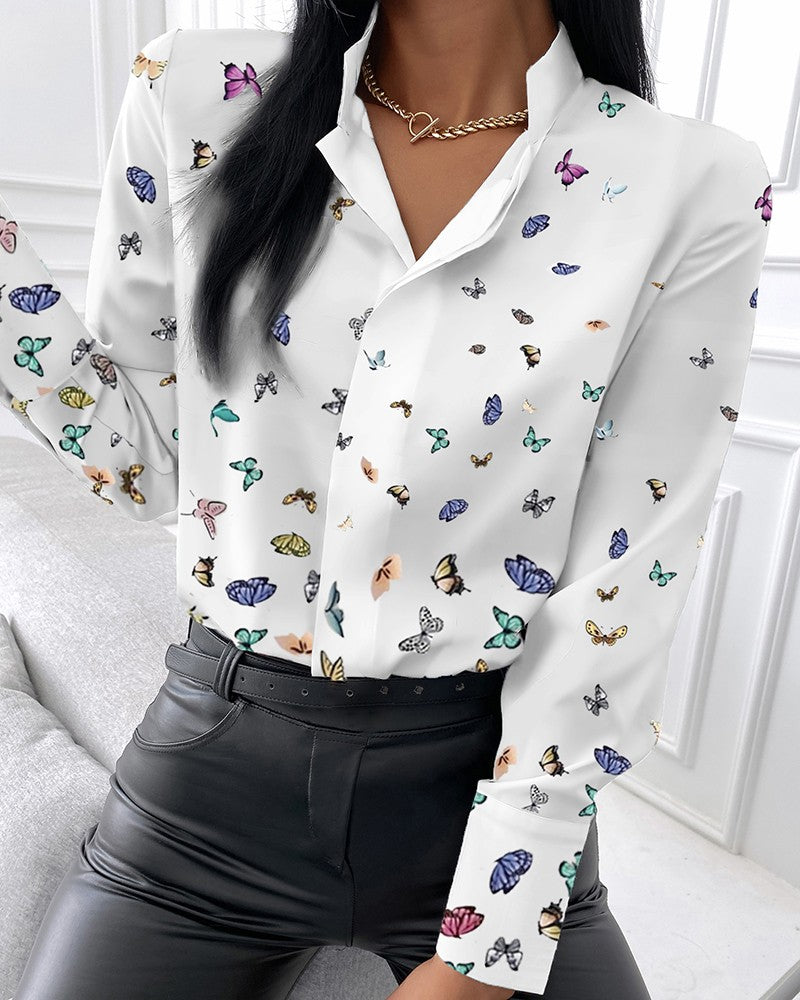 Butterfly Print Long Sleeve Casual Shirt