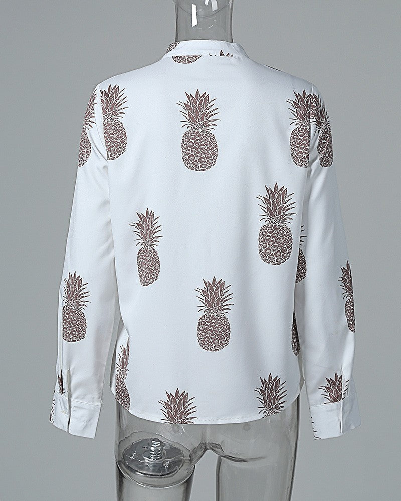 Pineapple Print Long Sleeve Casual Top