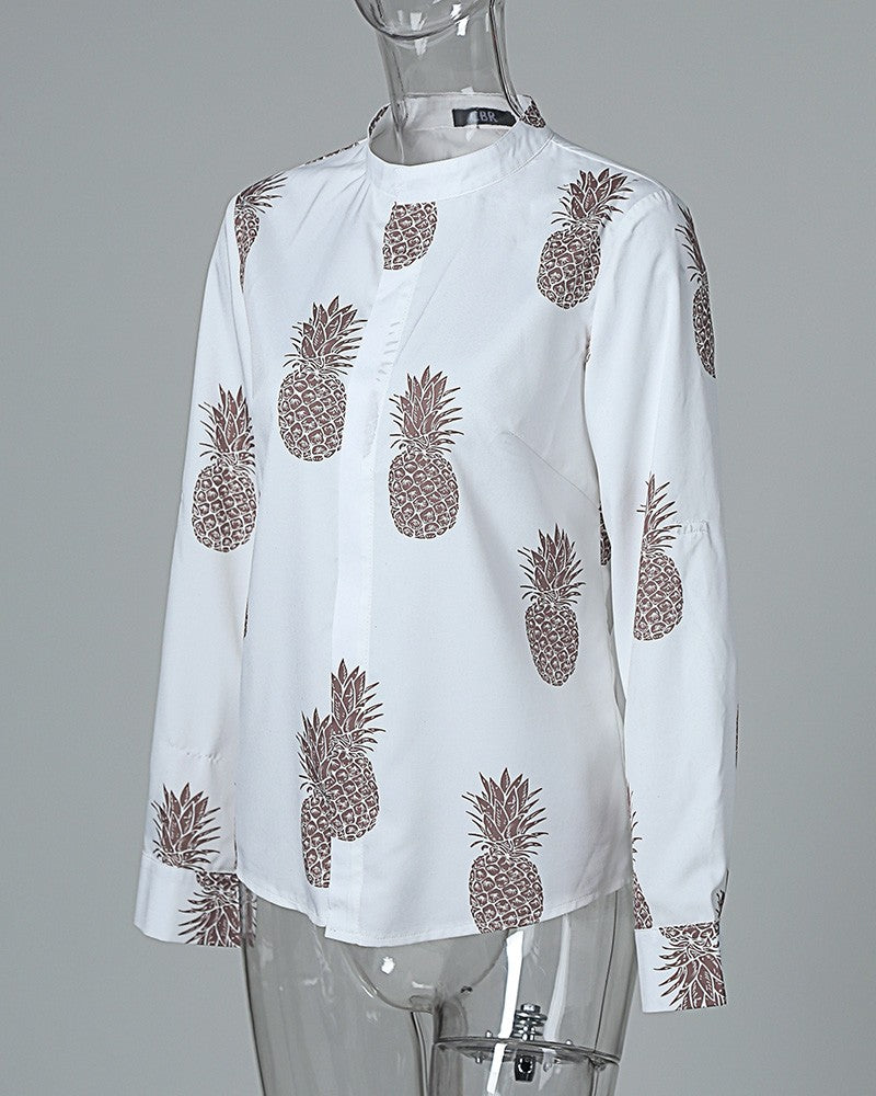 Pineapple Print Long Sleeve Casual Top
