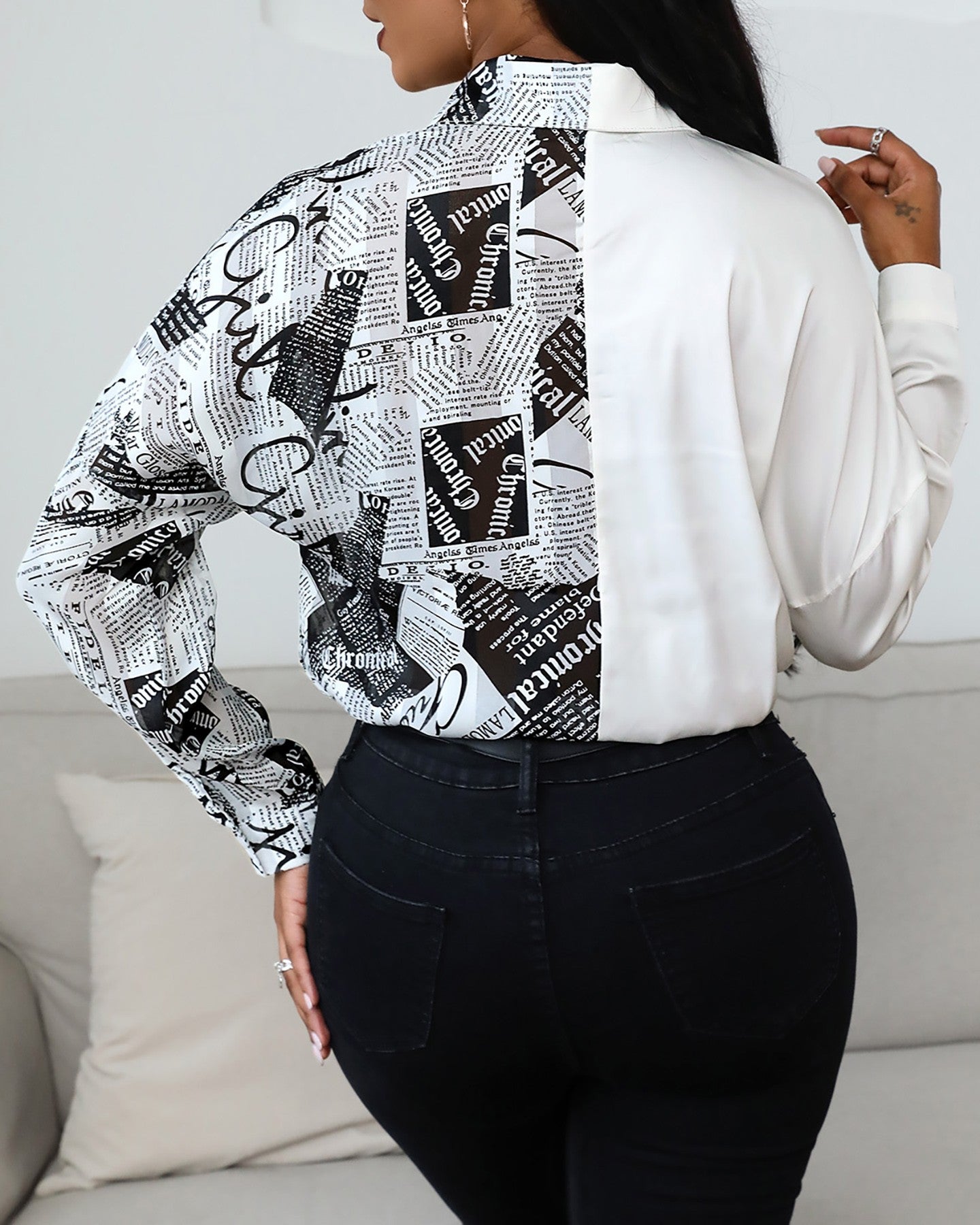 Newspaper Figure Print Buttoned Shirt