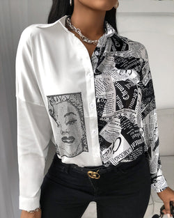 Newspaper Figure Print Buttoned Shirt