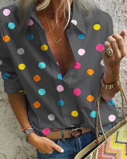 Multicolor Dot Long Sleeve Button-up Blouse