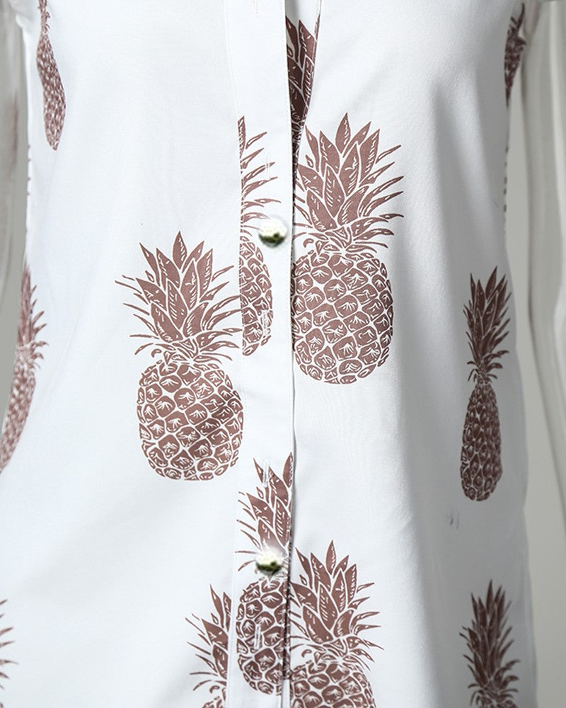 Pineapple Print Flutter Sleeve Casual Blouse