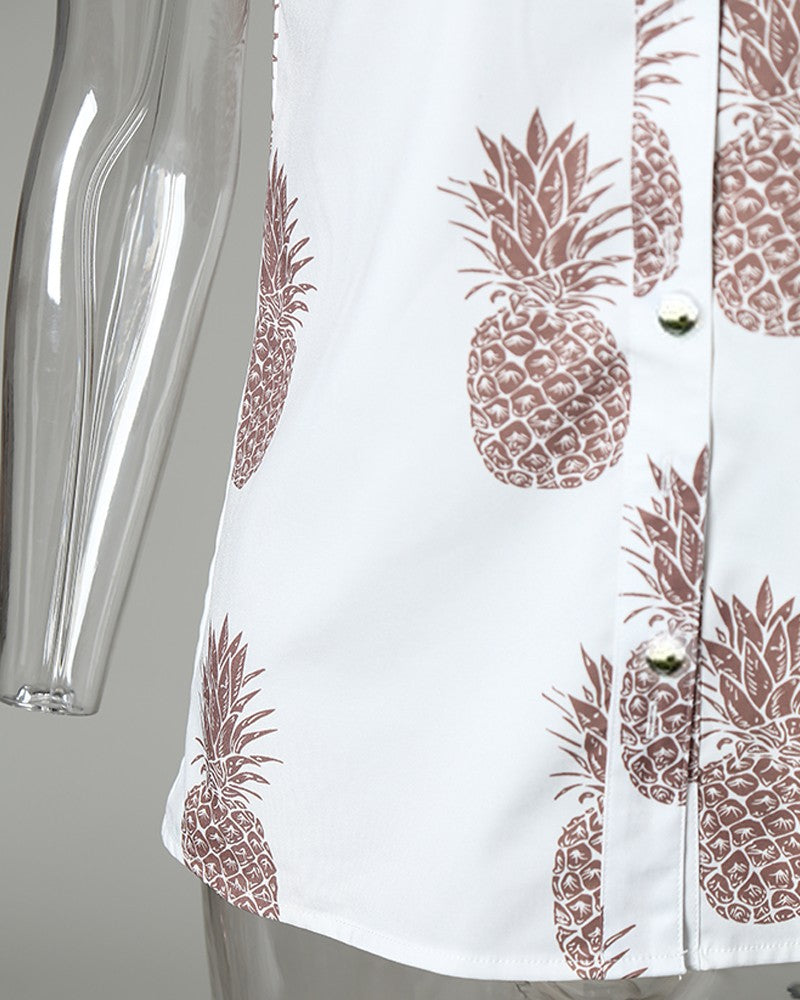 Pineapple Print Flutter Sleeve Casual Blouse