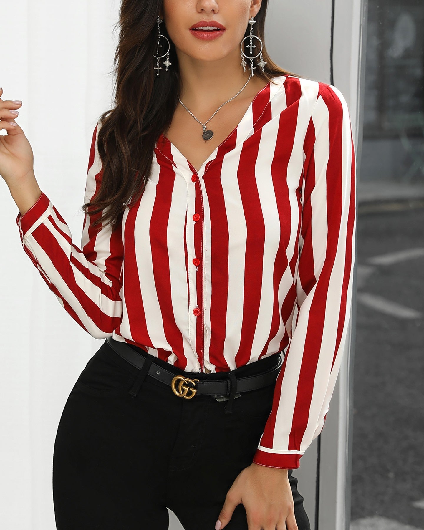 Stripes Button Up Long Sleeve Blouse