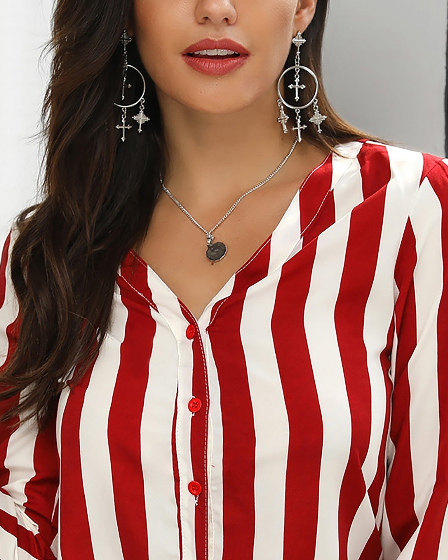 Stripes Button Up Long Sleeve Blouse