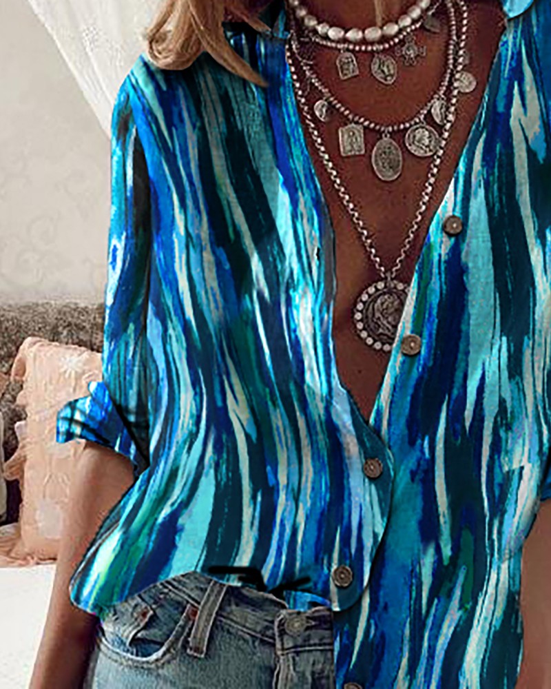 Tie Dye Print Button Up Long Sleeve Shirt