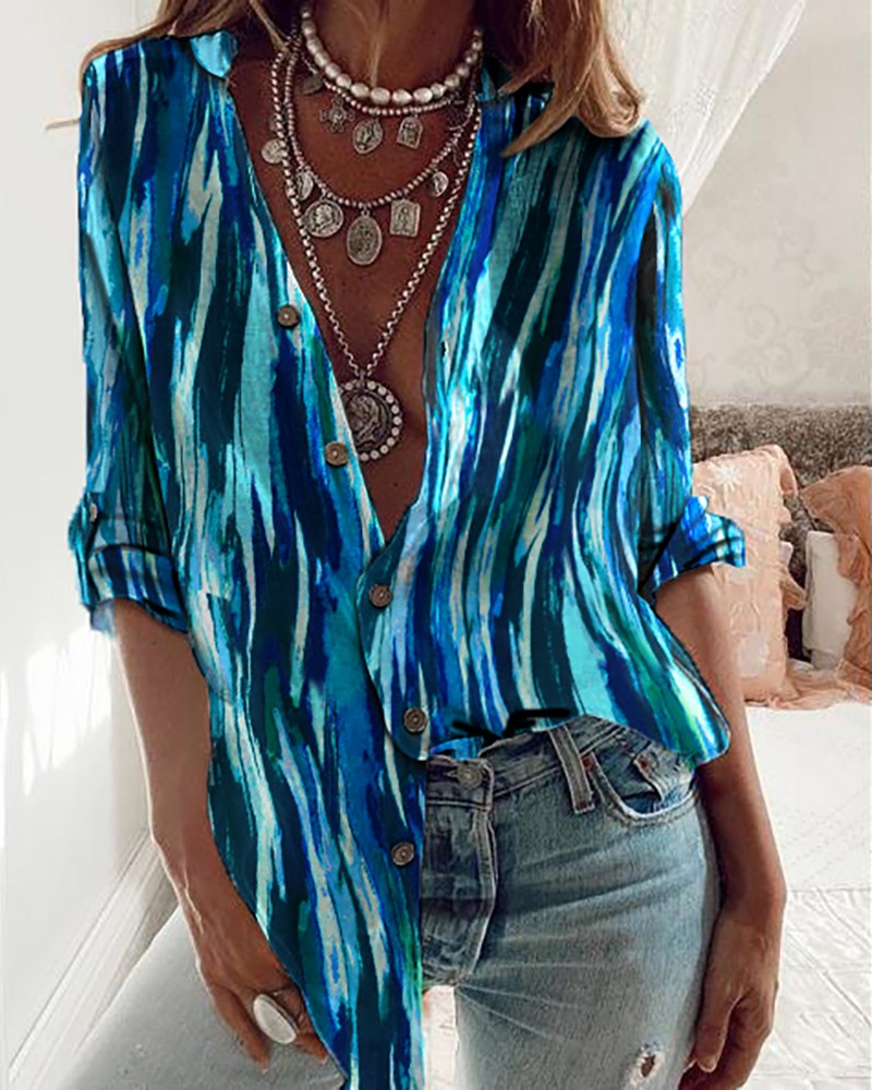 Tie Dye Print Button Up Long Sleeve Shirt