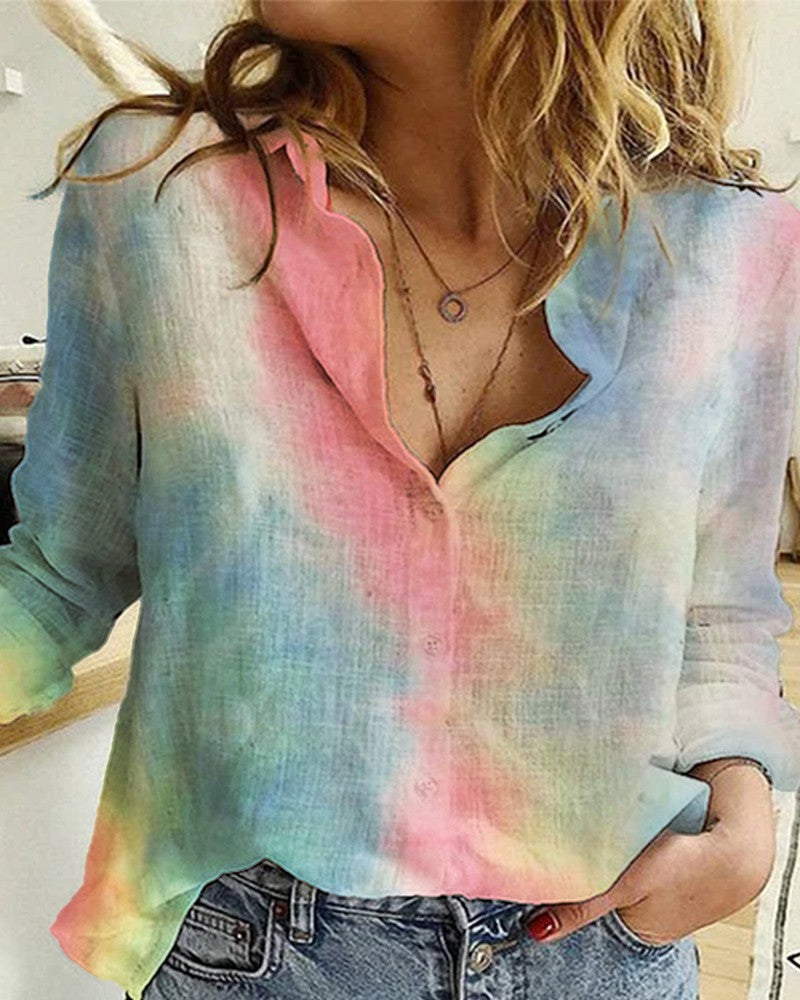 Tie Dye Print Long Sleeve Casual Shirt