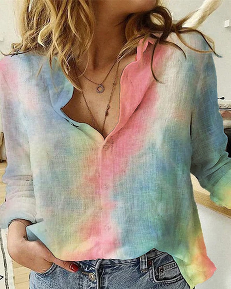 Tie Dye Print Long Sleeve Casual Shirt