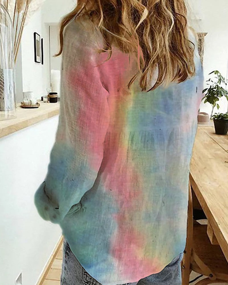 Tie Dye Print Long Sleeve Casual Shirt