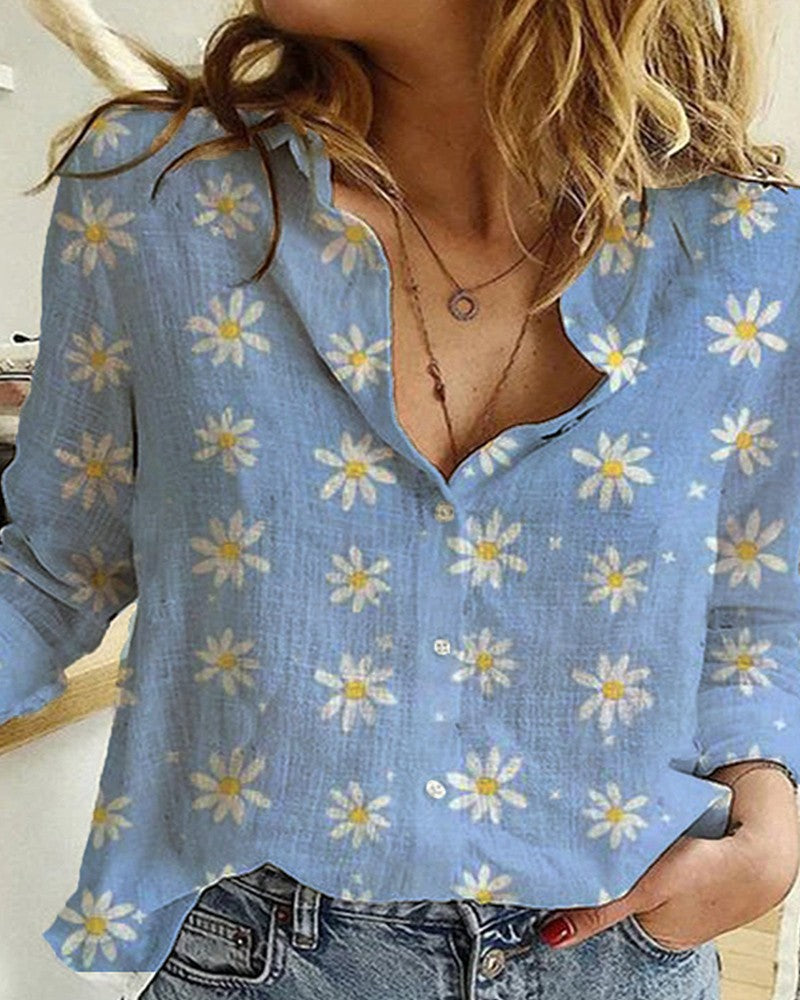 Daisy Print Button Front Shirt