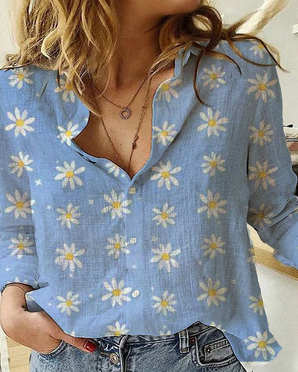 Daisy Print Button Front Shirt