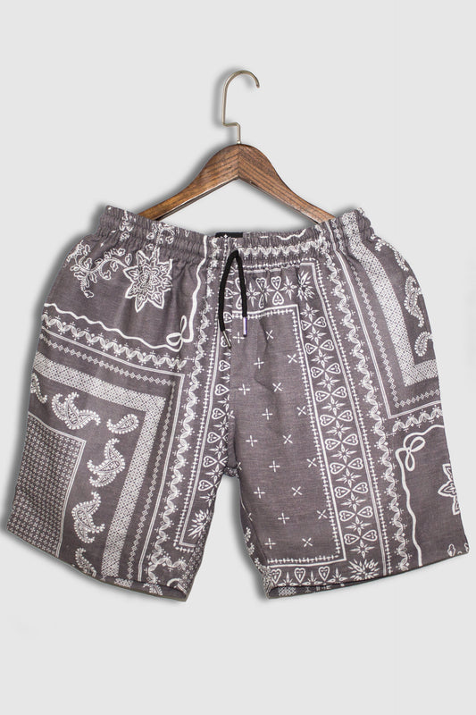 Linen Grayish Cherito Bandana Print For Men Shorts By Brand Black jack