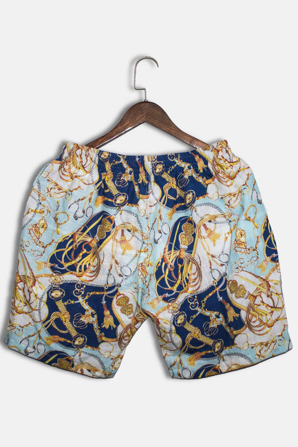 Linen Blue Color Baroque-Chain-Belt Print For Mens Shorts By Brand Blackjack