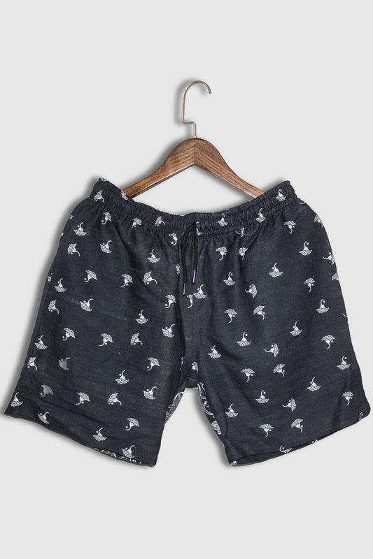 Linen Palm Crocodile-Floral Print For Mens Shorts By Brand Black Jack