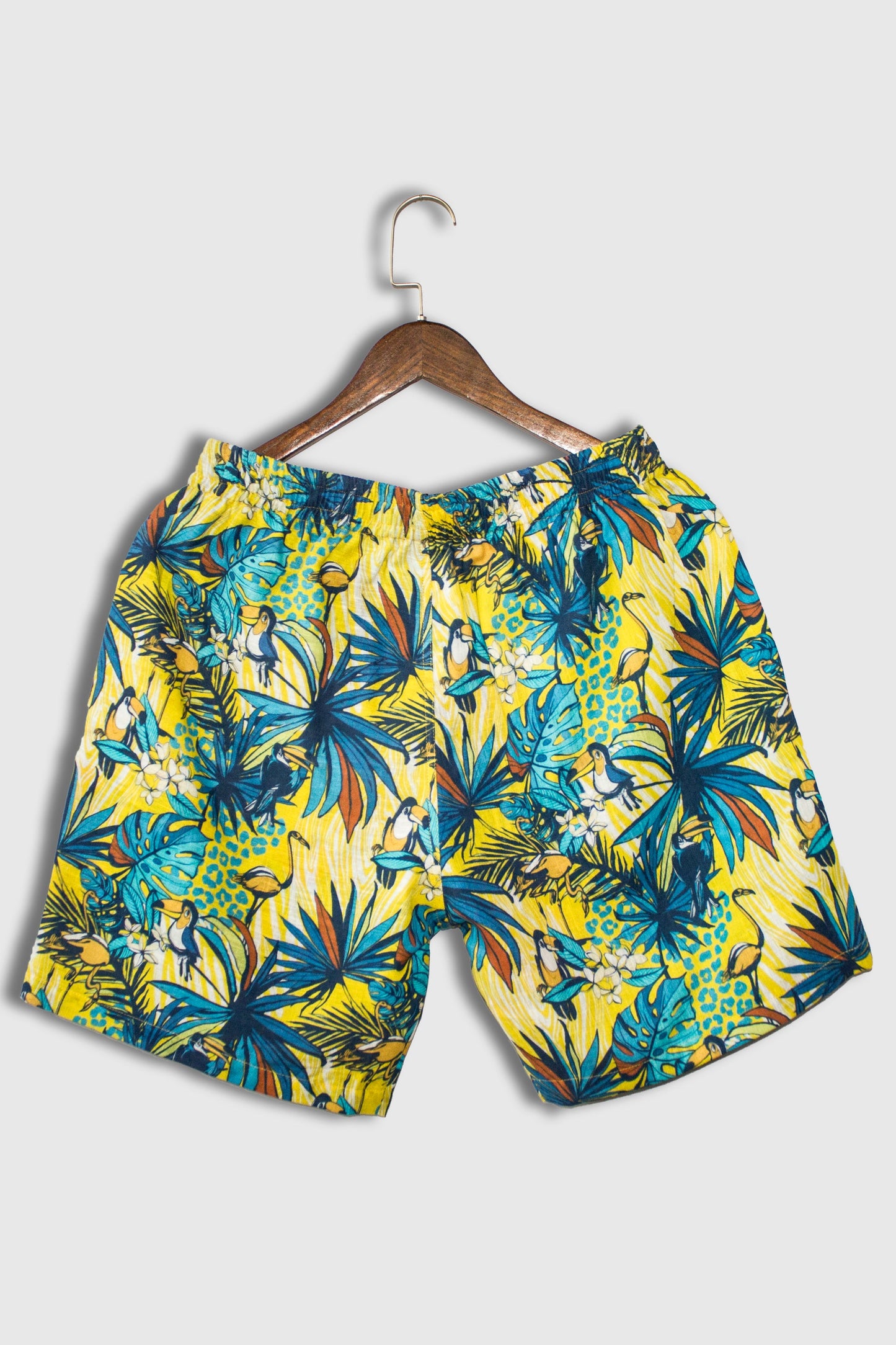 Linen Leaf-Bird and Flamigo Unique Design Print For Men Shorts By Brand Black Jack