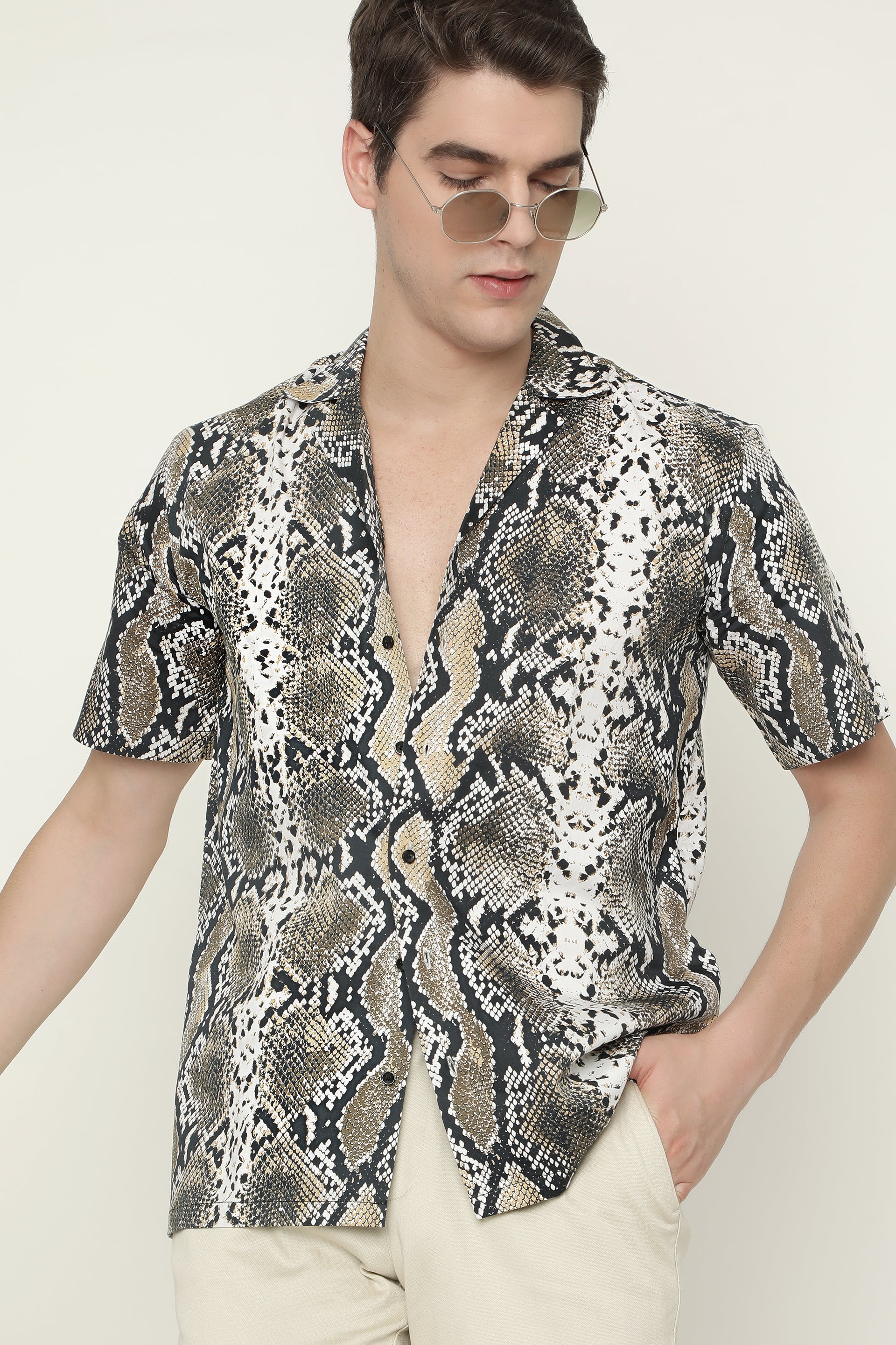 Cuban Style Snake Pattern Mens Printed Premium Cotton t-shirts by Black Jack