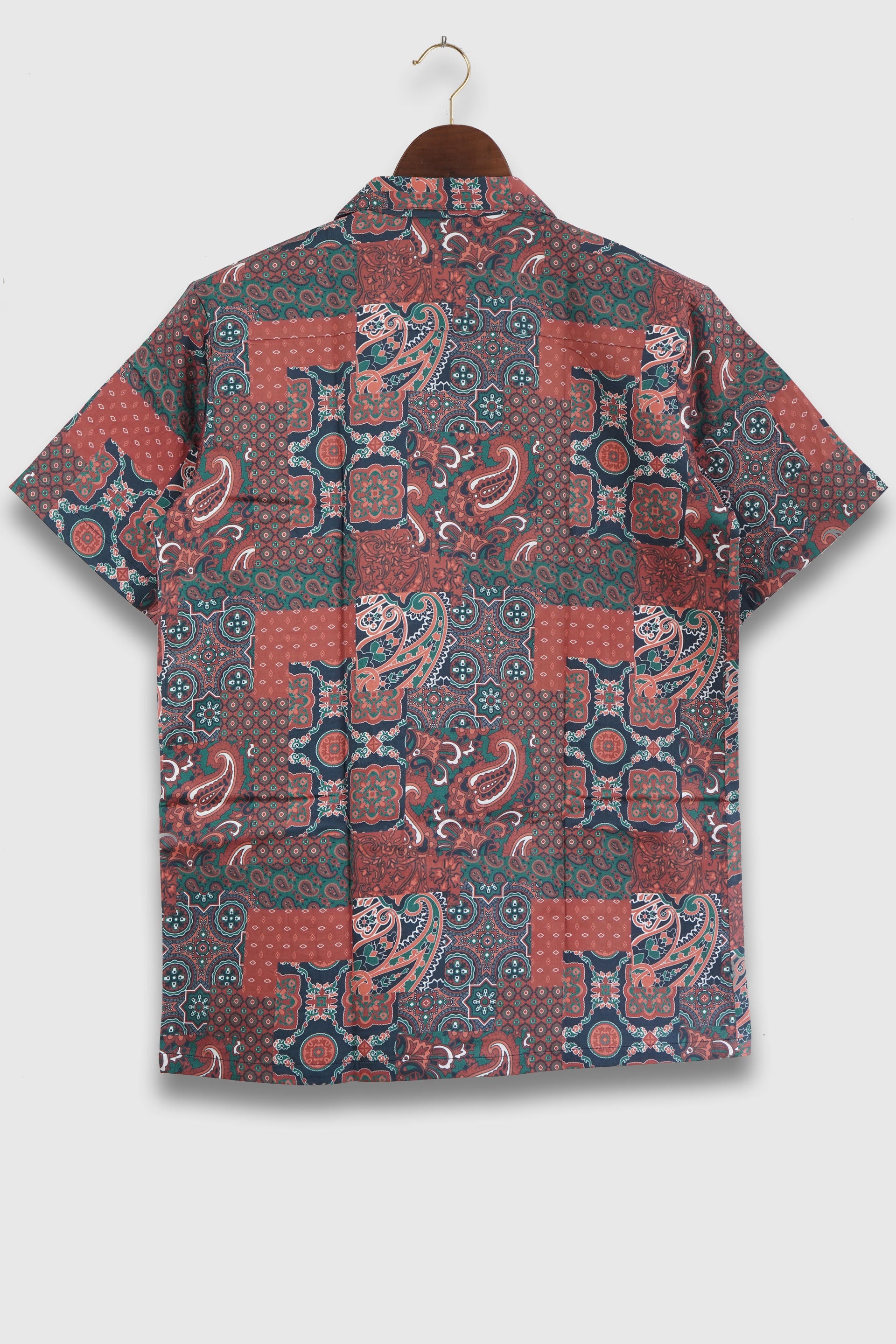 Cashmere Paisley Patchwork Abstract Pattern Cuban Style Mens Printed Premium Cotton Shirts by Black Jack