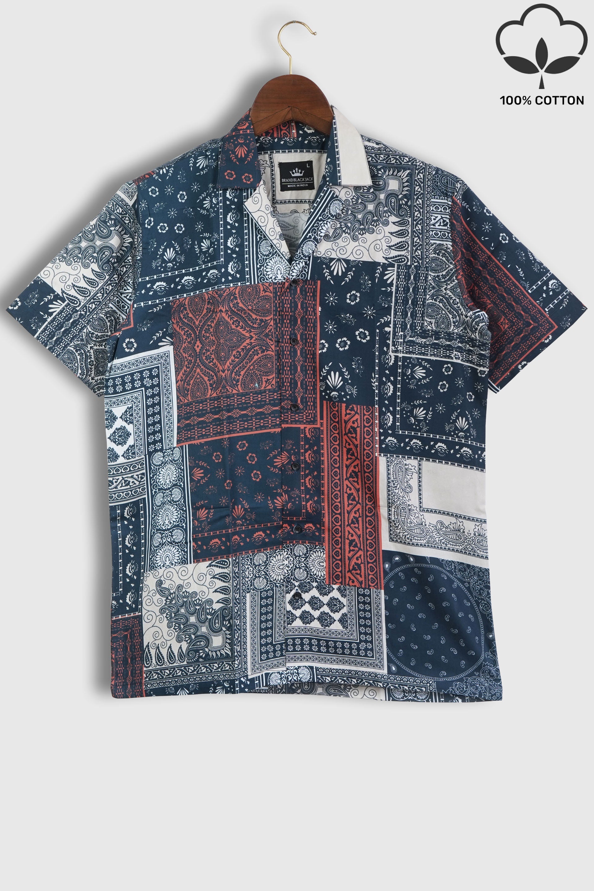 Bandana Patchwork Print Mens Printed Premium Cotton Shirts by Black Jack